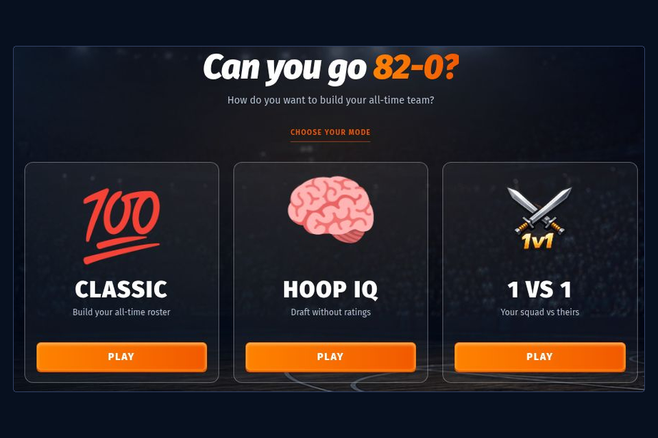 Actual original game mode screen with Classic and HoopIQ choices
