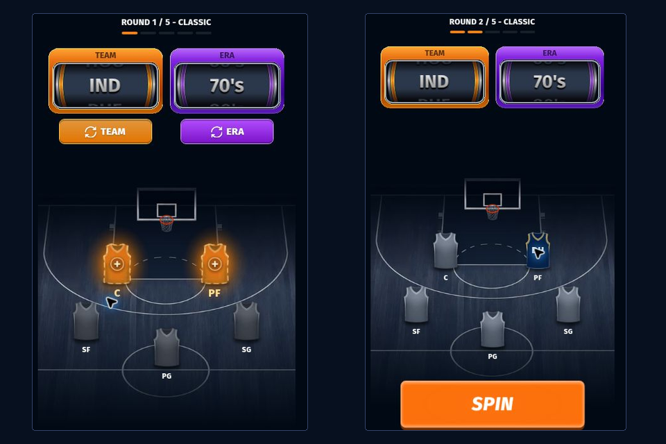Selected 82-0 player card with compatible open jersey positions highlighted on the draft board