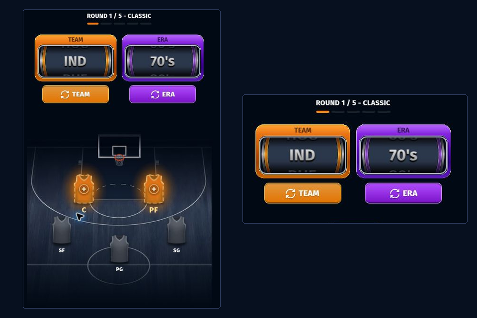 Actual five-position 82-0 board beside the separate TEAM and ERA respin controls