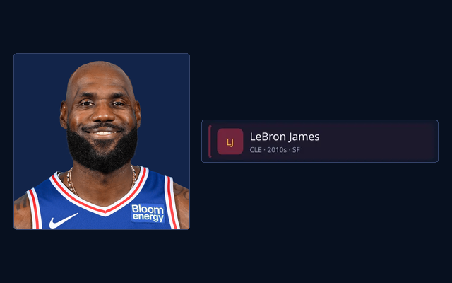 Authentic LeBron James portrait beside the player’s entry from an actual completed 82-0 roster