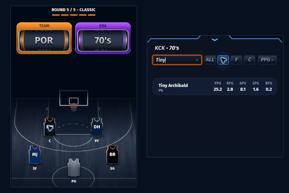 82-0 fifth round with four players placed and the last open jersey beside compatible candidates